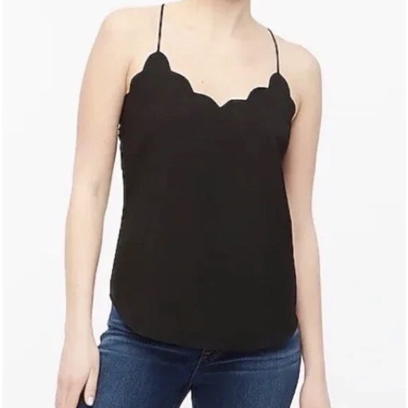 J. Crew Mercantile NWT Black Racerback Scalloped Crepe Cami Tank Top 2 - Picture 2 of 5